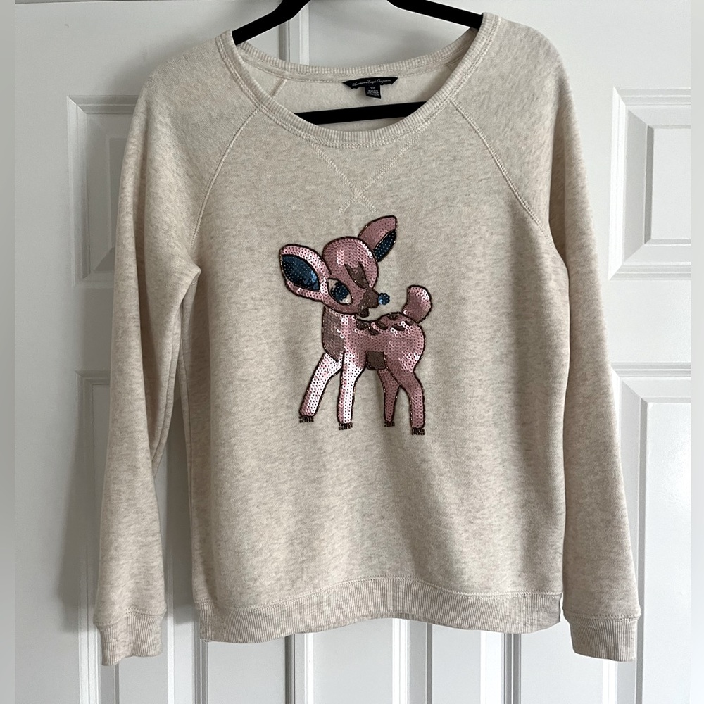 American Eagle Womens Deer Sequin Sweatshirt – S